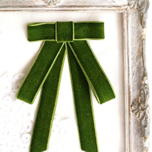 Matcha Green Womens Bowtie, Lime Green Ladies Neck Tie, Velvet Long Bow, Moss green bowknot, cute bow brooch, Gift for daughter, Bestseller