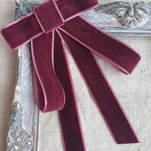 Burgundy Bow Tie Brooch, Womens Bowtie, Velvet, Ribbon Tie Woman, Girls Bow Tie, Plum  Neck Bow, Long Ties, Wine red, College Style,  Gift