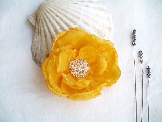 Yellow Fabric Flower Brooch: Elegant  Floral Pin, Corsage Flower Broche