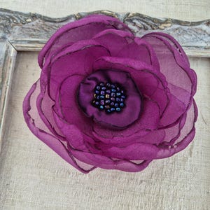 Grape Flower Brooch, Mulberry Purple Organza Flower Broach, Purple flower brooches, Corsage Flower pin, Plum Wedding, Gift for woman, Prom