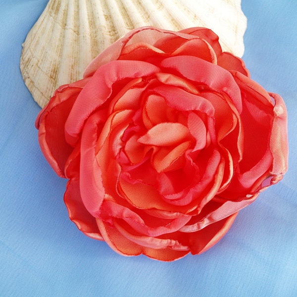 Épingle de fleur de corail, grande pince à cheveux de fleur de soie, épingle de fleur de corsage de corail vivante, morceau de cheveux de mariée, fascination de fleur, cadeau pour elle