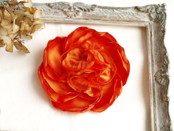 Orange Flower Brooch Big Flower Hair Clip Burnt Orange Hair Etsy