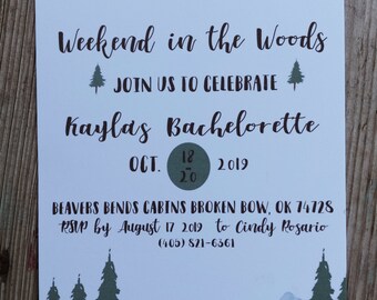 Bachelorette Party Invitations, Weekend in the Woods, Woodsy Wedding Invitation, Cabin Wedding. Rustic Bachelorette Party, Rustic Wedding