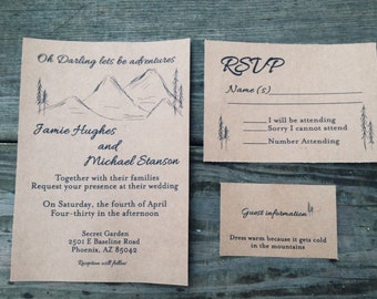 Mountain Wedding Invitation, Rustic Wedding Invitation, Trees Wedding Invitation, Kraft Wedding Invitation