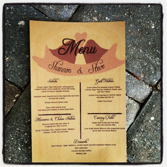 Barn Wedding Menu Lovebird Wedding Menu Country Wedding Etsy