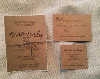 Rustic Wedding Invitation Set, Kraft Wedding Invitation, Chic Wedding Invitation, Rustic Chic Wedding Invitation, Burlap Wedding Invitation