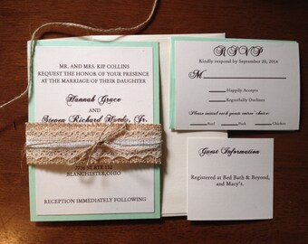Bauch-Band-Hochzeitseinladung, Mint mit Elfenbein, Mint Hochzeitseinladung, Bauchband Hochzeitseinladung, Elfenbein und Mint Hochzeitseinladung