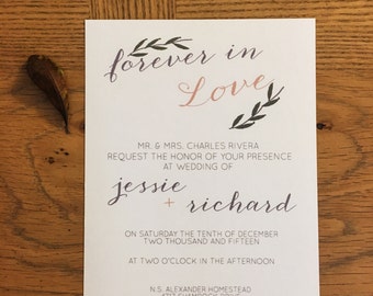 Floral Hochzeitseinladung, grün Hochzeitseinladung, einfache Hochzeitseinladung Set, moderne Hochzeitseinladung Set