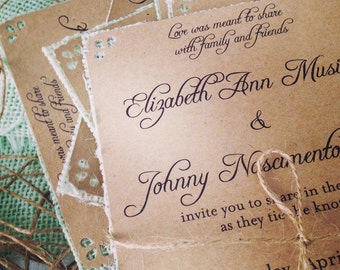 Mint Wedding Invitations Rustic Wedding Invitation Set, Kraft Wedding Invitation, Chic Wedding Invitation, Rustic Chic Wedding Invitation