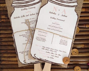Rustic Mason Jar Wedding Program, Mason Jar Wedding program, Wedding Programs, Rustic Wedding Programs, Mason Jar Burlap Wedding Programs,
