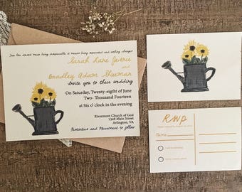 Sunflower Wedding Invitation, Outdoor Wedding Invitation, Simple Wedding Invitation, Vintage Wedding Invitation, Rustic Wedding Invitation