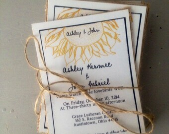 Sunflower Wedding Invitations, Floral Wedding Invitation, Burlap Wedding Invitation, Black and White Wedding Invitation