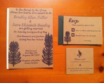 Pine Tree Wedding Invitation, PForest Green Wedding invitation, Wooden Wedding Invitations, Forest Wedding Invitation