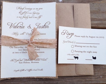 Elegant Wedding Invitation, Modern Wedding Invitation SETScript Wedding Invitation, Lace Wedding Invitation, Ivory Wedding Invitation
