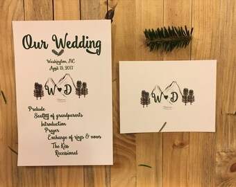 Berge Hochzeitsprogramme, Kiefer Baum Hochzeitsprogramme, Wald Hochzeit Programme, Wald Hochzeit Programme, Berg Hochzeit Set