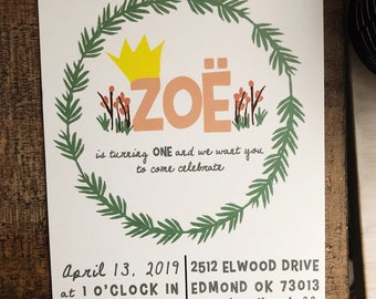 Where the wild things are, birthday invitation, wild one, birthday party, floral