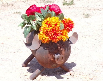 Pig Planter made from an upcycled Helium tank & other recycled parts