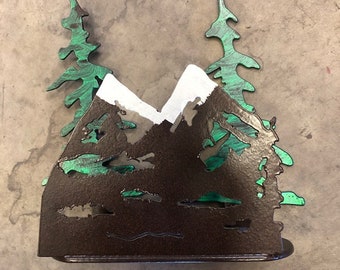 metal Mountain Napkin holder with trees and powder coat finish