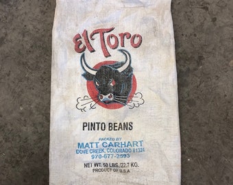vintage farm grain sack El Toro pinto beans packaged in USA grain sack