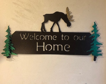 Moose "Welcome to our Home" Sign Metal moose welcome sign welcome to our home sign