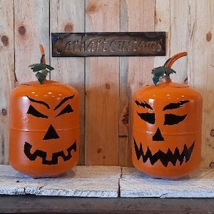 Jack-o-Lantern Upcycled helium metal pumpkin yard art pumpkin yard decor metal art spooky decor