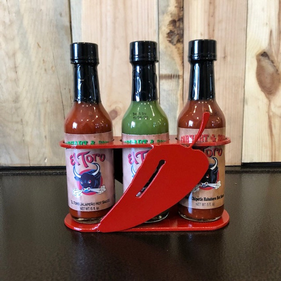 Hot Sauce Gift Package and Display Caddy Comes With 3 Bottles of El