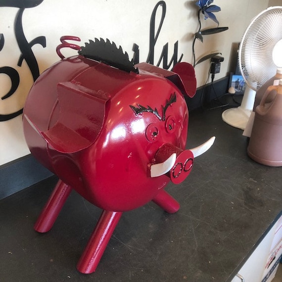Razorback Pig Made From Recycled Metal and Farm Parts Propane Pig