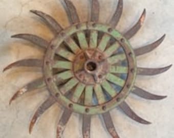 Antique/ Tiller Head / Rotery-hoe wheel, Cultivator Wheel Farm Equipment - Sunburst Industrial Decor - Yard Art  / Vintage Plow Blade