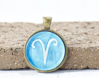 Blue Aries Horoscope Pendant ONLY - Zodiac Gift - Aries Sign Pendant Birthday Gift - Boho Style Astrology Pendant Gift - Handmade Pendant