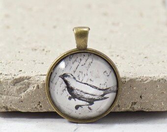 PENDANT ONLY, Raven Pendant, Edgar Allen Poe Book Lovers, Pendant Gift Under 5, Discontinued Style, Black Bird Round Brass Pendant,