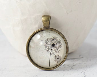 Pendant ONLY, Beige Dandelion Seeds Pendant, Dandelion Jewelry Gifts, Mother's Day Gift, Round Glass Pendant, Make a Wish Brass Gift