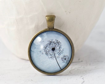 Pendant ONLY, Make a Wish Blue Dandelion Pendant, Nature Inspired Jewelry Gifts, Inspirational Dandelion Print Design Art, Mother's Day Idea