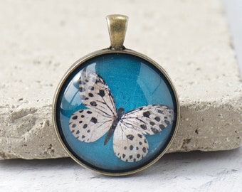 Pendant ONLY, Distressed Butterfly Pendant, Discontinued Pendant, Wildlife Design, Brass Bezel Pendant, Round Pendant Gift