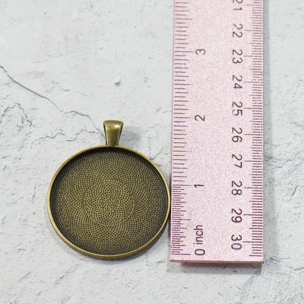 40mm Antique Brass Round Pendant Bezel Setting, 1/58th Jewelry Making Supply Material, Brass Charm Necklace Making Tray, Limited Quantity