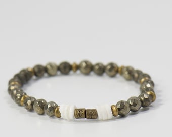 Pyrite Gemstone Stretch Bracelet - Jewelry Gifts for Her - Beaded Stack for Your Wrist