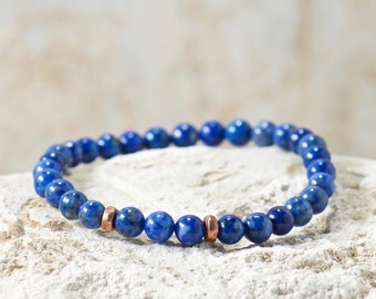 Blue Denim Lapis 6mm Gemstone Bracelet - Simplicity Mini Beaded Stretch Bracelet - Minimalist Boho Bracelet Stack - Jewelry Gifts for Her