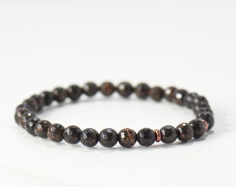 Black Obsidian 6mm Gemstone Stretch Bracelet - Neutral Beaded Bracelet Stack - Boho Jewelry Gift for Her or Him - Simple Minimalist Bracelet