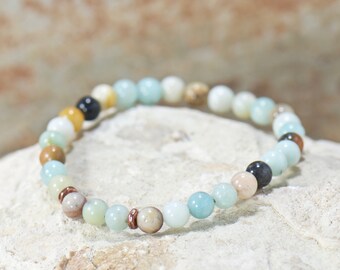 Positive Vibes Gemstone Bracelet - Mini Amazonite 6mm Stretch Bracelet - Simple Minimalist Boho Bracelet Stack - Jewelry Gifts for Her