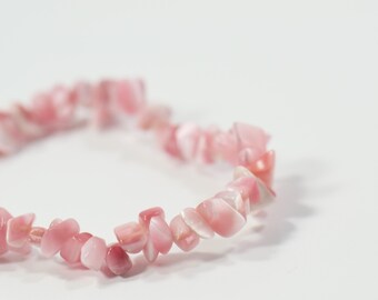 Pink Chip Stones Stretch Bracelet Rhodonite Gemstones, simple minimalist jewelry gift for her, unique blush natural nugget beads stack gift