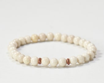 Natural Riverstone 6mm Gemstone Bracelet - Simple Mini Stretch Bracelet - Minimalist Jewelry Gift for Her or Him - Beaded Bracelet