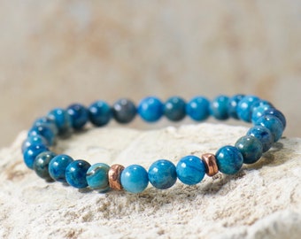 MINI Blue Agate Gemstone Stretch Bracelet - 6mm Beaded Minimalist Boho Bracelet Stack - Jewelry Gift for Her or Him - Simple Bracelet