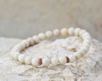 Natural Riverstone 6mm Gemstone Bracelet - Simple Mini Stretch Bracelet - Minimalist Jewelry Gift for Her or Him - Beaded Bracelet