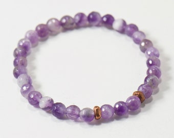 6mm Purple Amethyst Gemstone Stretch Bracelet - Minimalist Boho Bracelet Stack - Jewelry Gift for Her or Him - Simple Beaded Bracelet