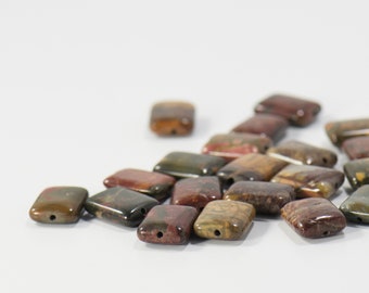 Natural Red Creek Jasper Pillow Gemstones in soft smooth rectangle bead shape for jewelry making of necklaces, bracelets and earrings.