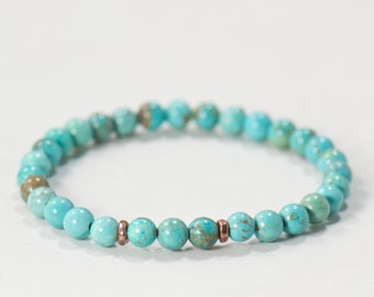 Turquoise 6mm Gemstone Bracelet - Bracelet Stack - Minimalist Jewelry Gift for Her or Him - Simple Mini Stretch Bracelet - Beaded Bracelet