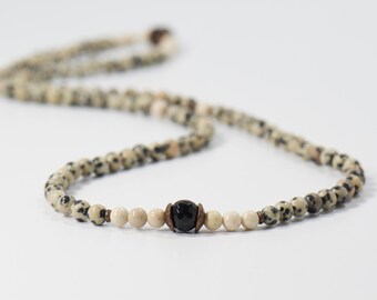 Dalmation Jasper Beaded Long Necklace - Boho Style Infinity - Gemstone Mala Jewelry Gift for Her