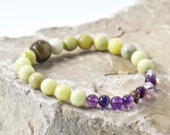 Gemstone Stretch Bracelet - Amethyst Jade Copper Beaded Bracelet - Bracelet Stack - Unique Jewelry Gifts for Her
