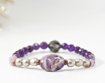 Purple Amethyst Gemstone Stretch Bracelet - Unique Jewelry Gifts for Her - Bracelet Stack