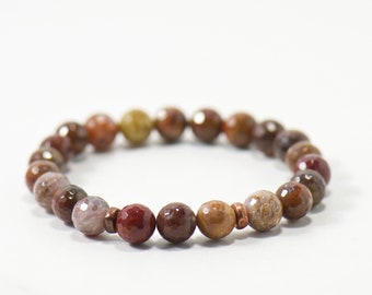 8mm Agua Nueva Agate Gemstone Bracelet - Neutral Beaded Bracelet Stack - Minimalist Boho Jewelry Gift for Her or Him - Natural Gemstone