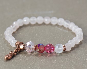 Goddess Charm Bracelet - Rose Quartz Pink Tourmaline Gemstone Bracelet - Breast Cancer Survivor Jewelry Gift - Simple Stretch Bracelet
